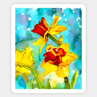 Spring - daffodils in alcohol ink painting Sticker